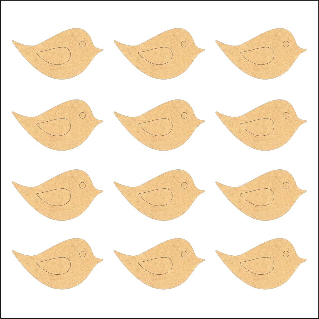 Mdf Diy Cutouts Birds (12 Pcs) Plain Mdf Blank Cutouts For Diy, Artwork, Decoupage, Resin Art, Craft Project, Home Office Festive Décor (5.5Mm Thick) ,Brown