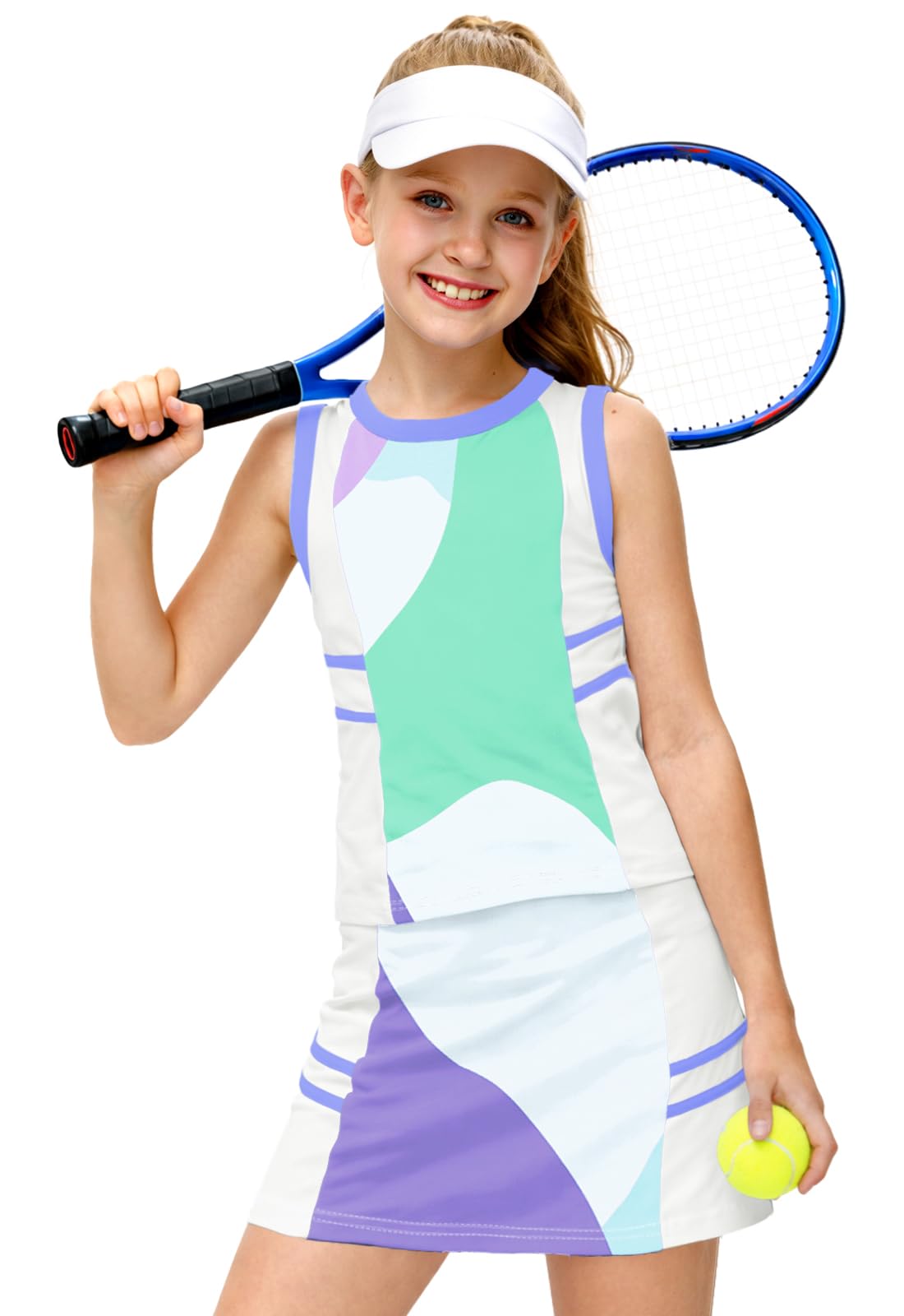 AOBUTE Girls Tennis Golf Outfit Tank Top and Skirt with Shorts Set 4-12 Years