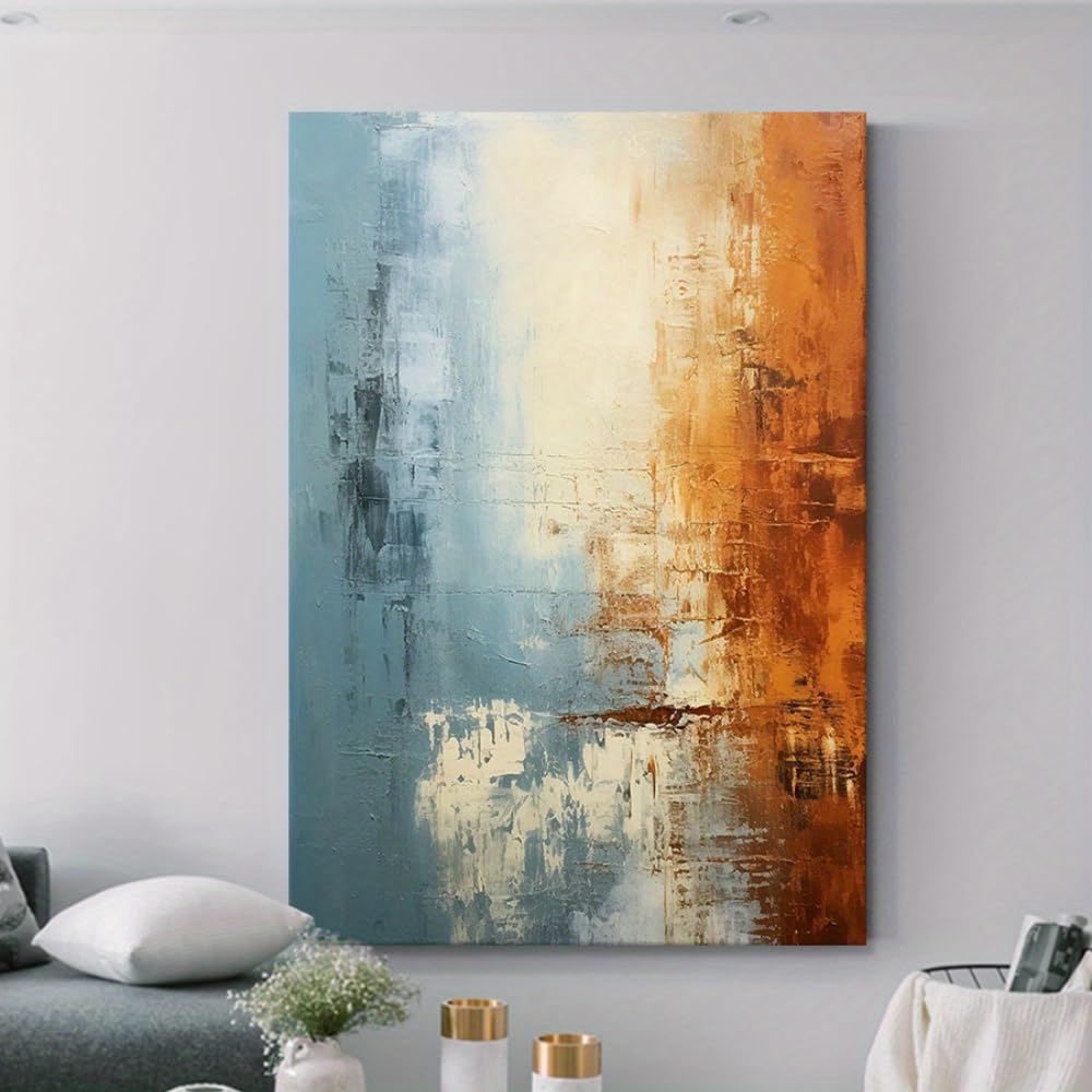 IXEHOH Große Moderne Abstrakte Leinwandbilder für Wohnzimmer, Blau und Orange Landschaft Wandkunst, Ästhetische Wandbilder, Leinwanddruck für Schlafzimmer und Büro 70x100