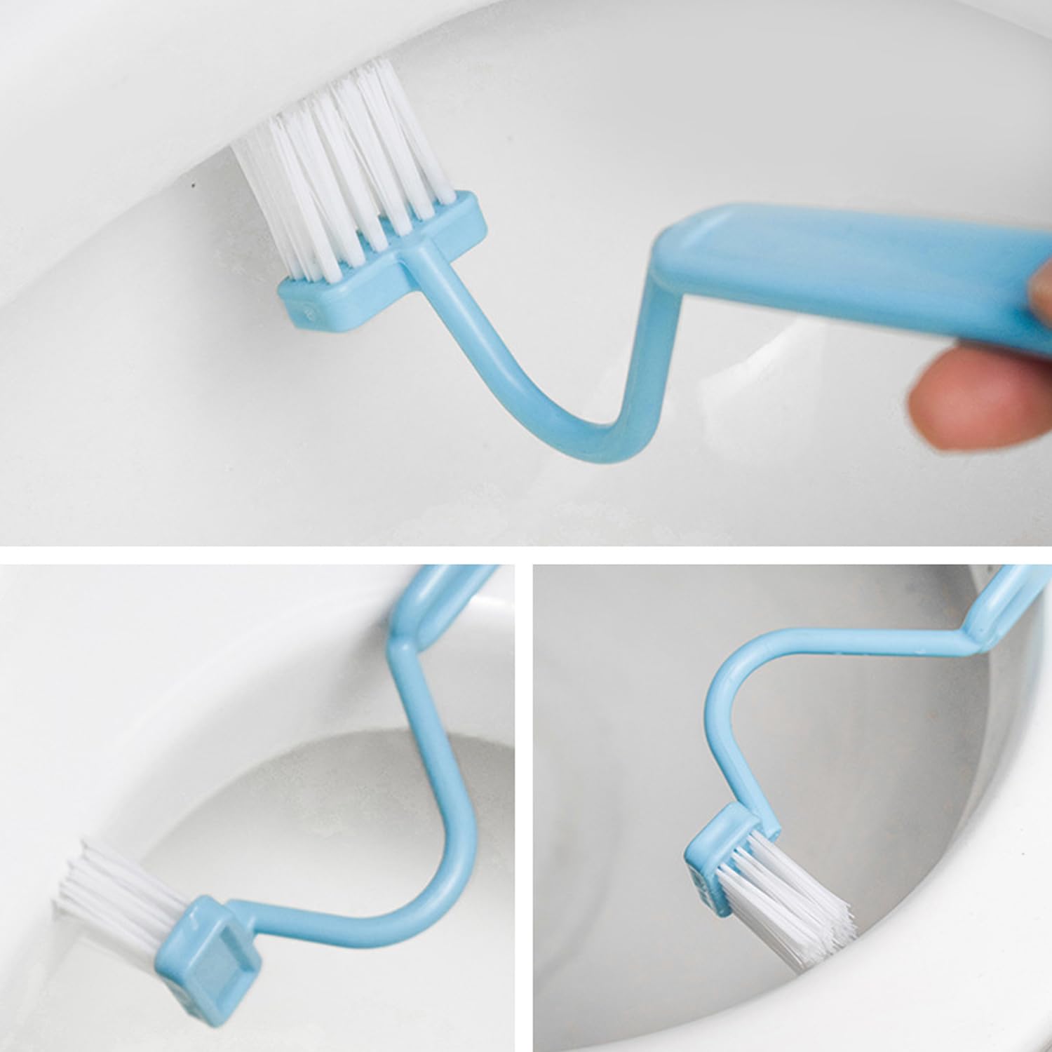 Pack of 3 Toilet Seat Brush, Toilet Brush with Rim Cleaning, Toilet Cleaning Brush, Portable Curved Toilet Brush, Toilet Rim Cleaner (Blue, Green, Pink) - Image 4