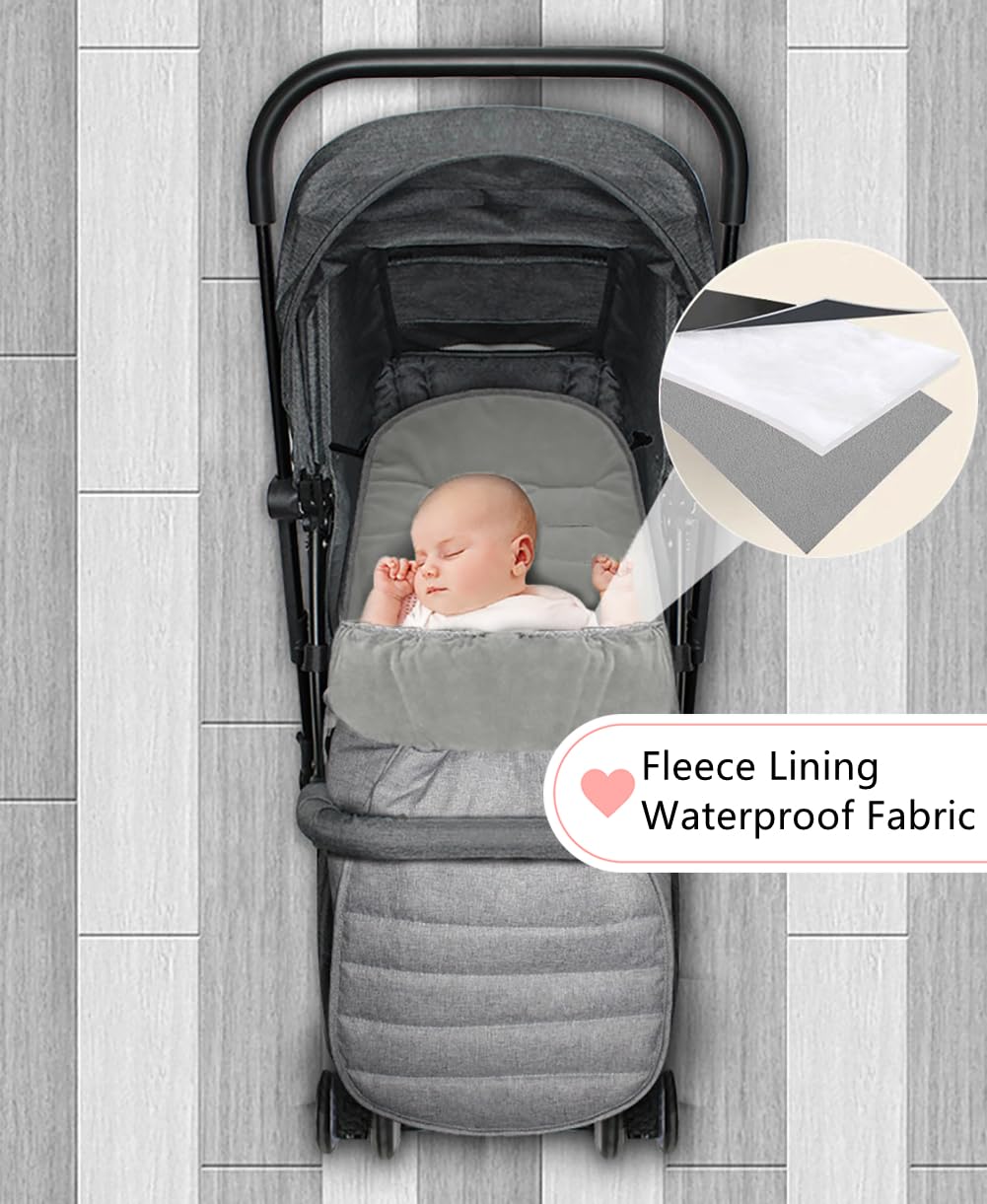 Universal Pushchair Footmuff Fleece Lined Baby Stroller Footmuff Waterproof Windproof 2 in 1 Pram Foot Cover Infant Toddler Kids Winter Warm Cosy Toes Detachable Buggy Seat Liner Cushion - Image 4