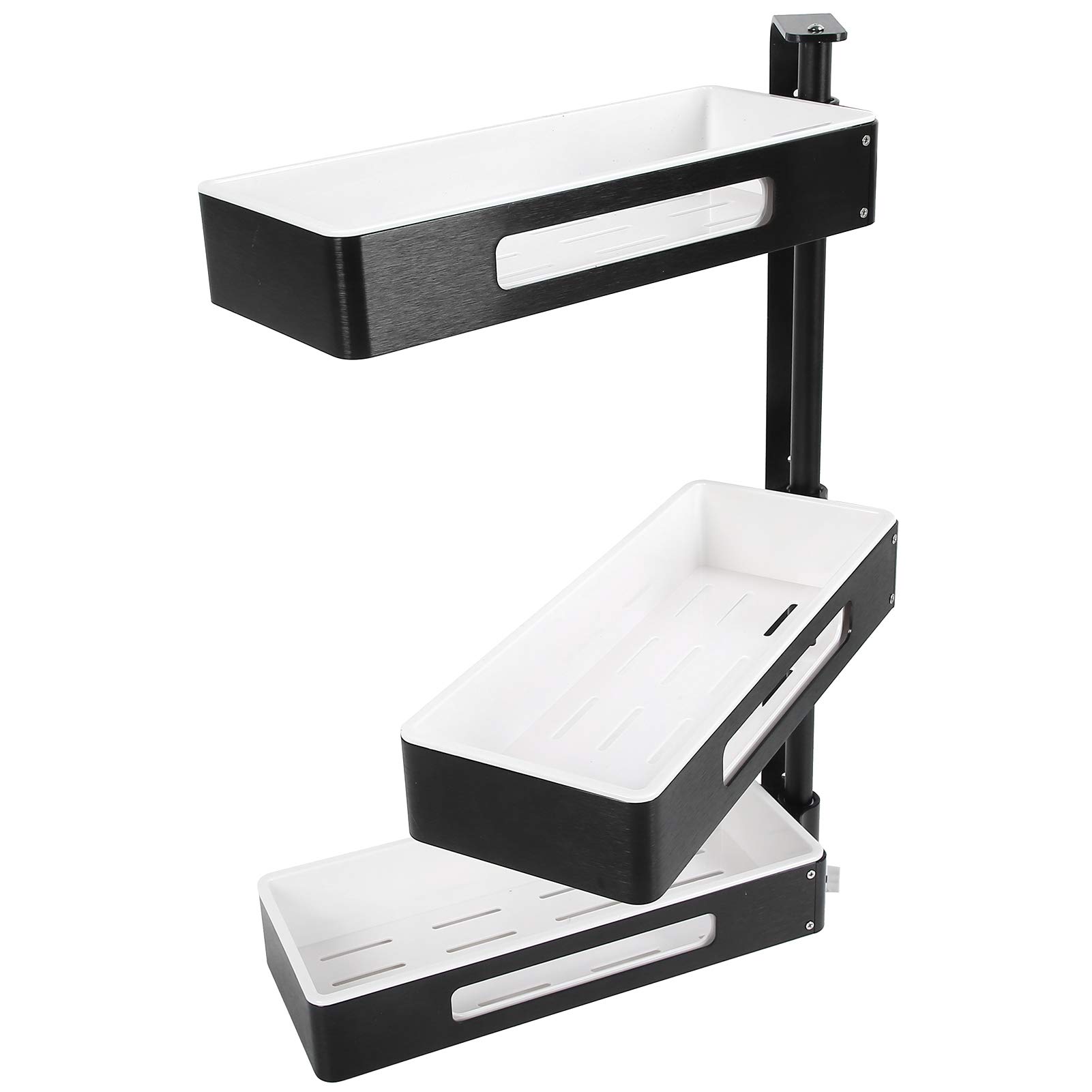 Estante de Cocina de 3 Capas, Estante Giratorio para Especias, Ajustable para Espacio de Cocina y Baño, Aluminio, Blanco y Negro, 59,4x35x13cm
