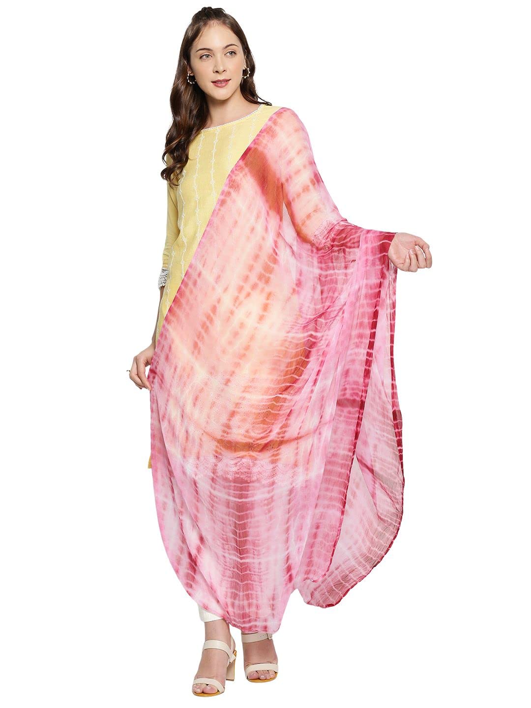 Women's Maroon Green Shibori Chiffon Dupatta-image-41