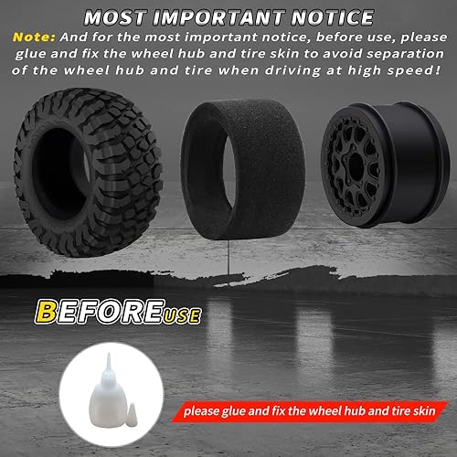 Miniatura 6 de GLOBACT Neumáticos de camión RC de 0.472 in Hex RC Ruedas y neumáticos con insertos de espuma para neumáticos de 110 Slash Axial Losi Redcat Rc4wd