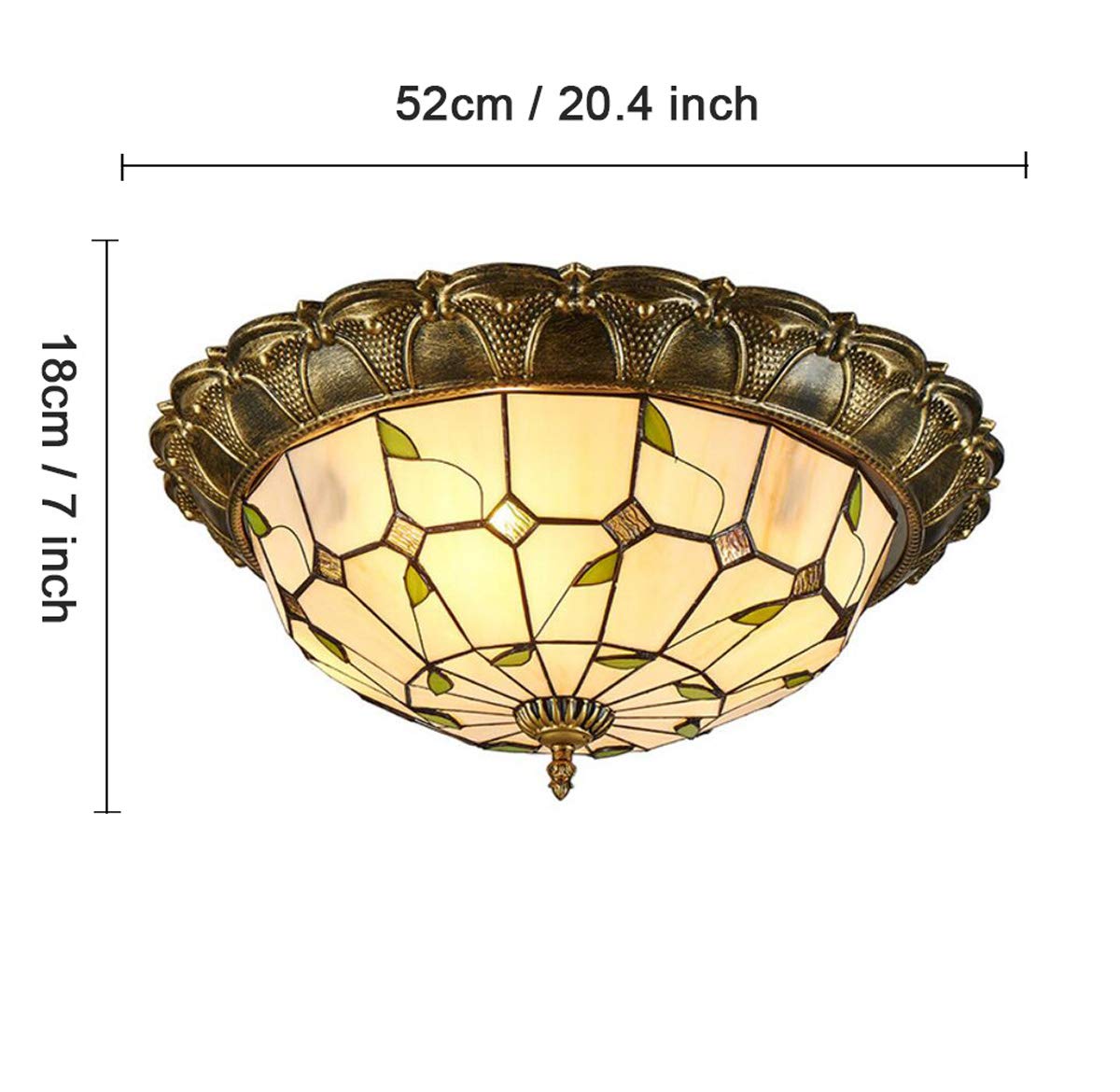 GDLight Vintage Tiffany-Art-LED-Deckenleuchten Pastoral Flush Mount Deckenlampe Minimalism Stained Glass Ceiling-Beleuchtungskörper für Schlafzimmer Wohnzimmer Cafe,Warmlight,52cm