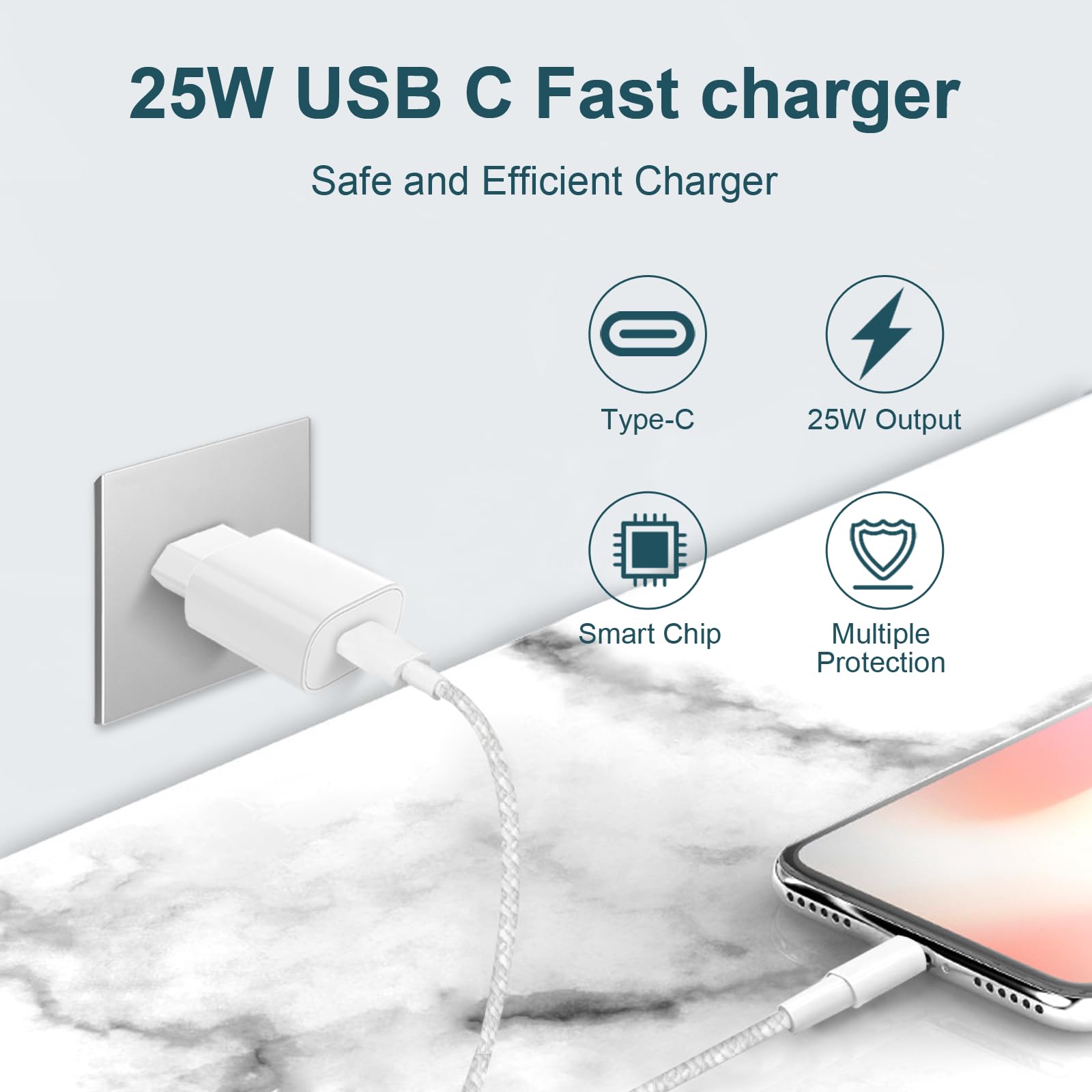 Cavo di ricarica originale per iPad con alimentatore USB C, 25 W caricatore per iPad caricatore rapido, cavo di ricarica Apple originale per iPhone 17 per iPad Pro 12.9/11 2018~2022/iPad Pro/Mini 6