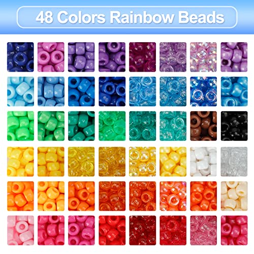 Quefe 3960Pcs Pony Beads For Bracelet Making Kit 48 Colors Kandi Beads Set, 2400Pcs Plastic Rainbow Bead Bulk And 1560Pcs Letter Beads With 20 Meter Elastic Threads For Craft Jewelry Necklace #TOP3