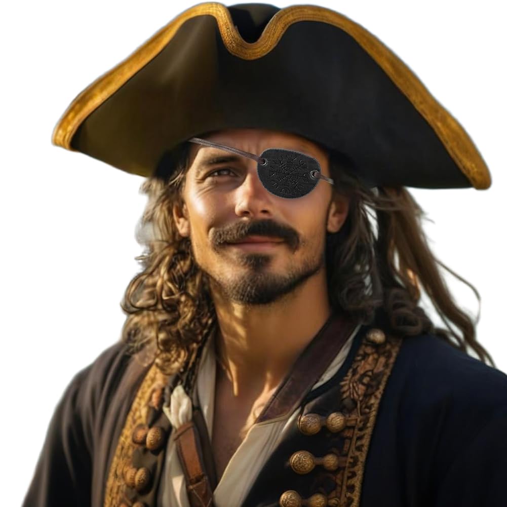 IBLUELOVER Pirate Eye Patch Medieval Eye Cover Adjustable Pirate Captain Fancy Dress PU Leather Patch for Halloween Costume Prop Carnival Role Play