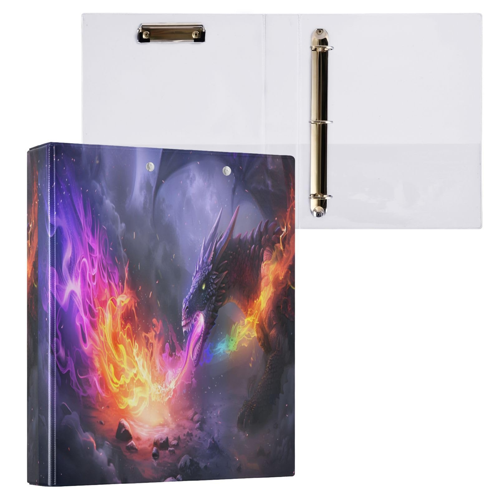 3 Ring Binder Dragon Spitting Fire 1.5" Round Ring Binders View Binder with 200 Sheet for Women Men Office Kids School Supplies, 1 Pack