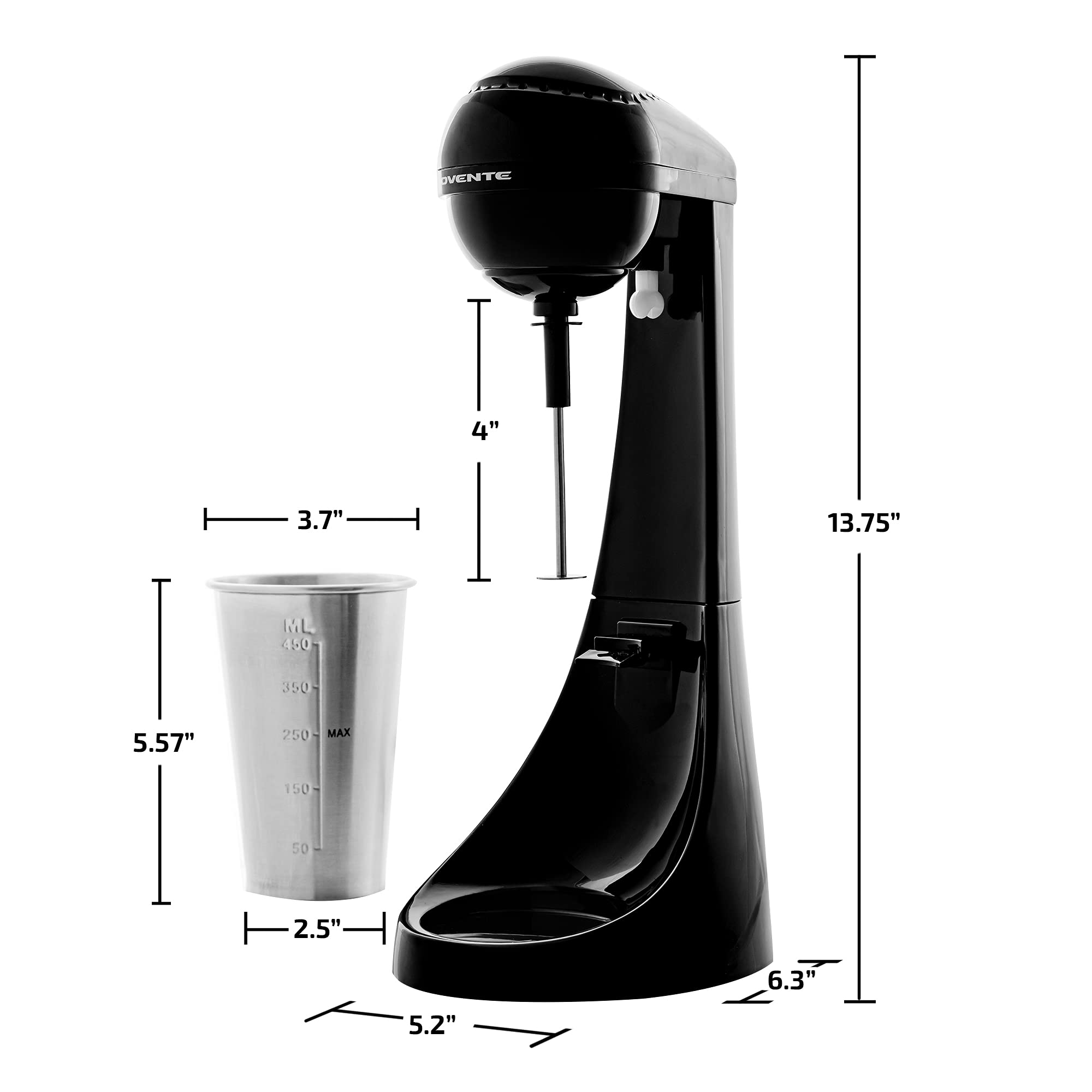 Ovente Classic Milkshake Maker Machine 2 Speed with 15.2 Oz Stainless Steel Mixing Cup, Compact