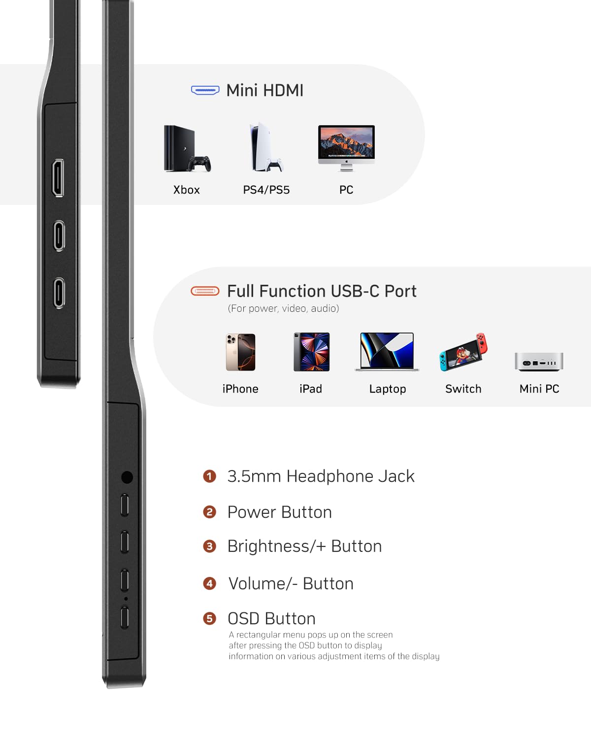 Amazon.co.jp: Yxk ポータブルモニター 15.6インチ 1080P USB-C HDMI