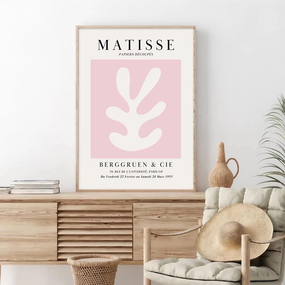 LMYSXAOZ Pink Matisse Wall Art Canvas Prints Painting Abstract Leaf Poster Print Nordic Living Room Home Decoration Wall(60x85cm)