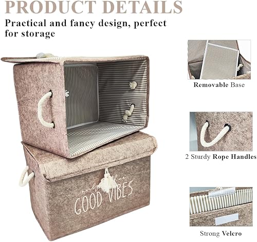 Miniatura 2 de Pazar Kaps Cesta organizadora plegable de tela de fieltro con tapa abatible y asas, caja de manta de ropa para el hogar, oficina, armario, estantes