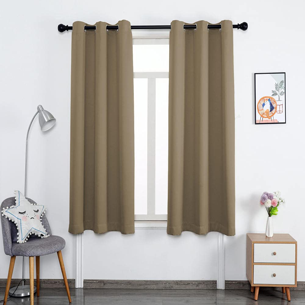 ZJXSNEH Grommet Blackout Curtains for Bedroom and Living Room Thermal Insulated Room White Breite Light Brown Width 98 x Height 86inch|2 Panels โ image 1