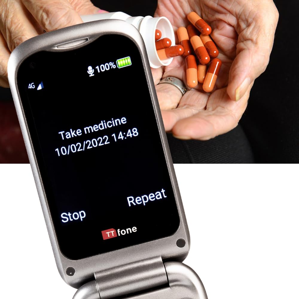 TTfone TT970 Whatsapp 4G con Pantalla táctil, teléfono móvil Flip de botón Grande para Personas Mayores - Prepago con Pago a Medida Que se USA - Fácil y Simple de Usar (£0 de crédito, Vodafone)