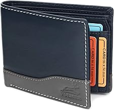 Fa.Volmer ® MW114 Manhattan Series Horizontal Genuine Leather Wallet with RFID Protection 9.5 x 11.5 x 1.2 cm, Navy Blue / Grey, 9,4 x 11,4 x 1,3 cm, Modern