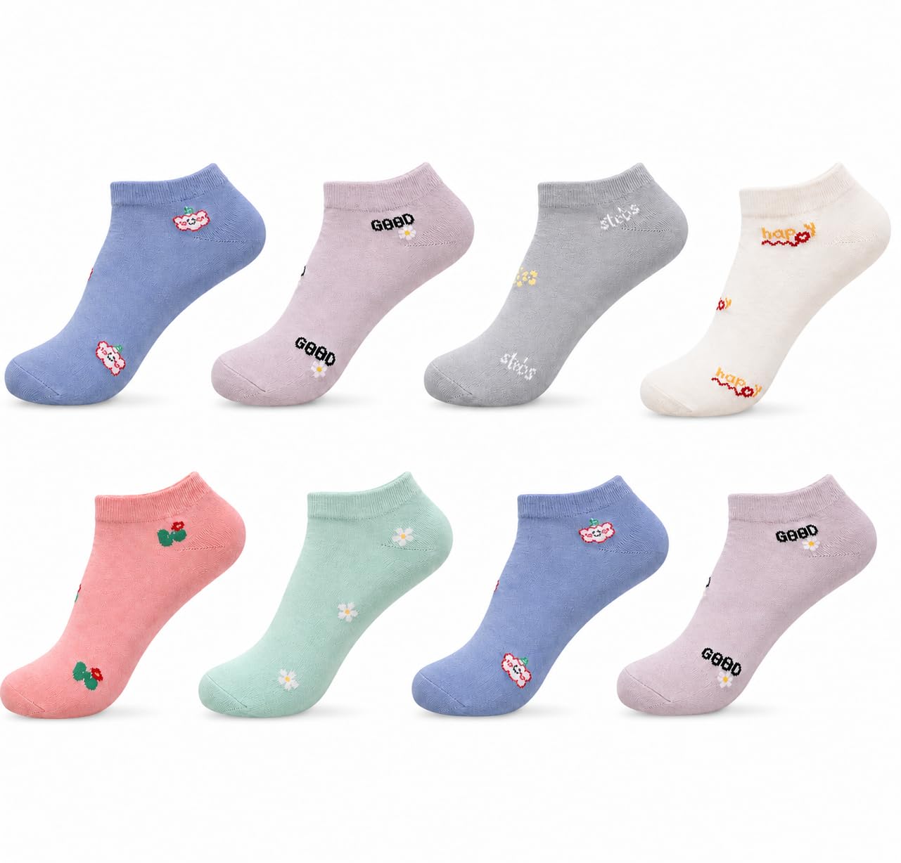 Women’s Cute Ankle Socks | Pack of 8 Soft Cotton No-Show Socks | Floral, Fun & Colorful Designs | Daily Comfort Low-Cut Socks-image-38