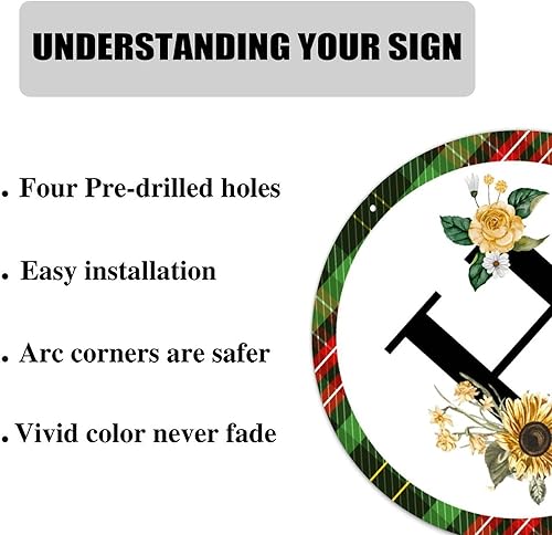 Miniatura 10 de Letrero de bienvenida frontal para puerta monograma de inicial corona en O letrero redondo de hojalata del alfabeto girasol mariposa búfalo