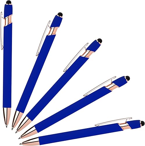 Miniatura 8 de Lenden Paquete de 5 bolígrafos de tinta de gel 2 en 1 de goma Comfort Soft Touch, punta capacitiva, punta media de metal premium, tinta negra,