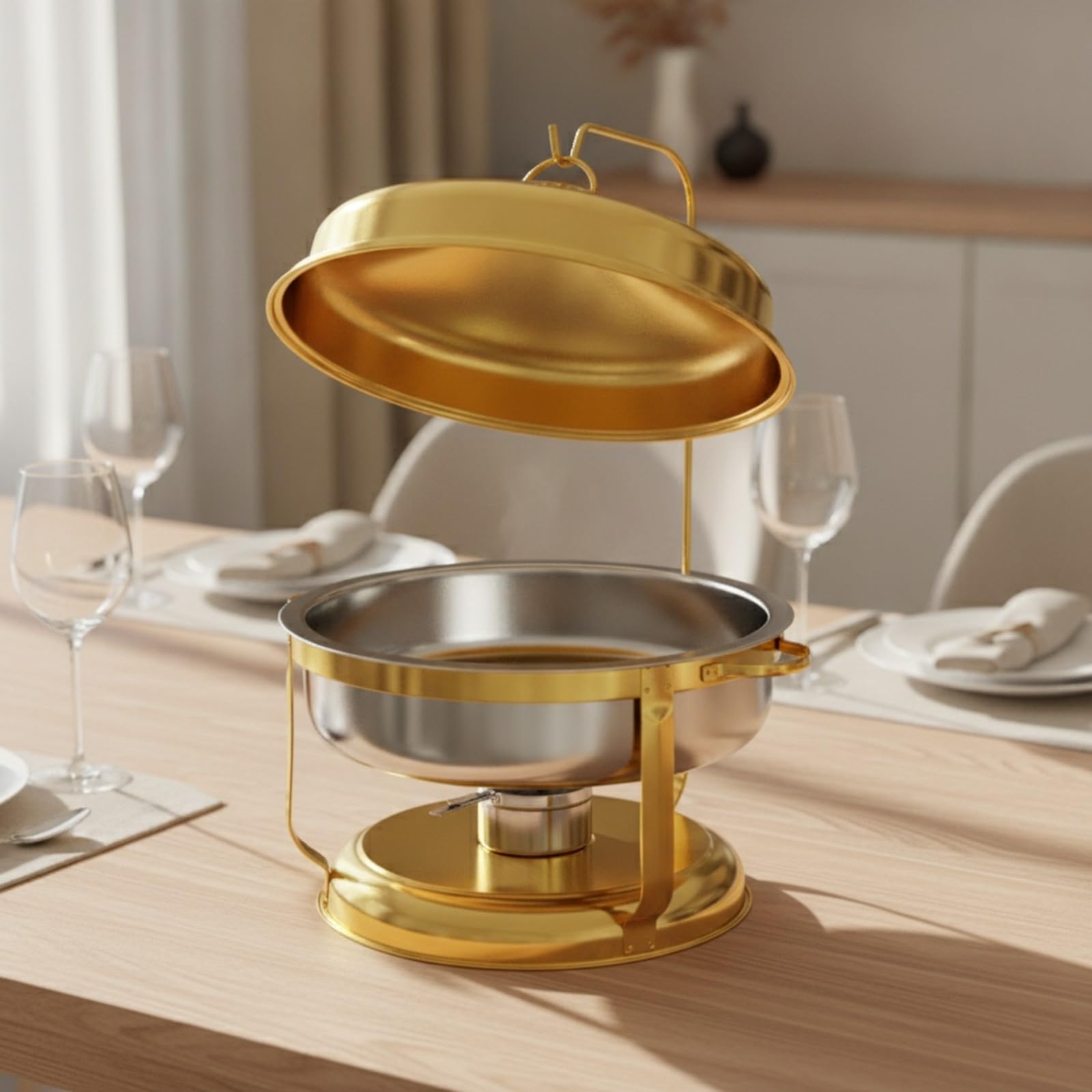 Scaldavivande In Acciaio Inox, Scaldavivande con Coperchio a Rullo, Portatile, Vassoio Riscaldante, per Banchetti, Catering, Argento