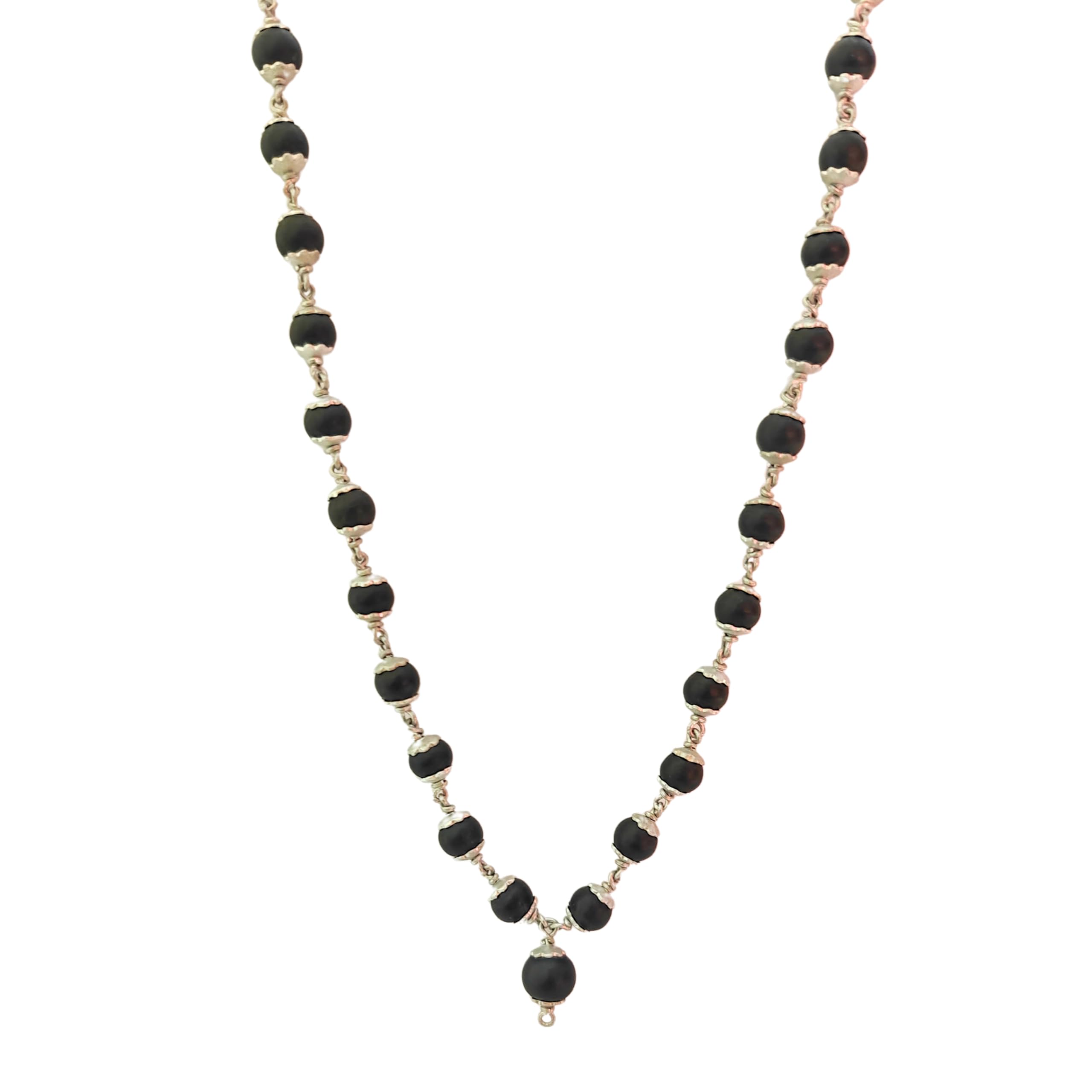 Karungali Malai Silver Plated Original 8mm | Karungali Malai Silver Plated 8mm 54 Beads, Ebony Wood, 1 Piece