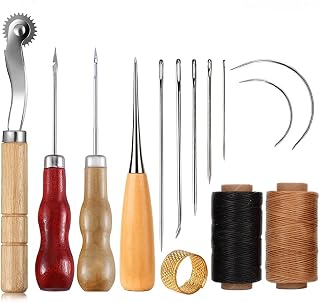YFFSFDC 14PCS 革の技術 革用具セット 手ミシン 縫製工具 革用具ワックス糸針縫 い糸 押え工具 DIY 手縫い 革紐手縫いレザー