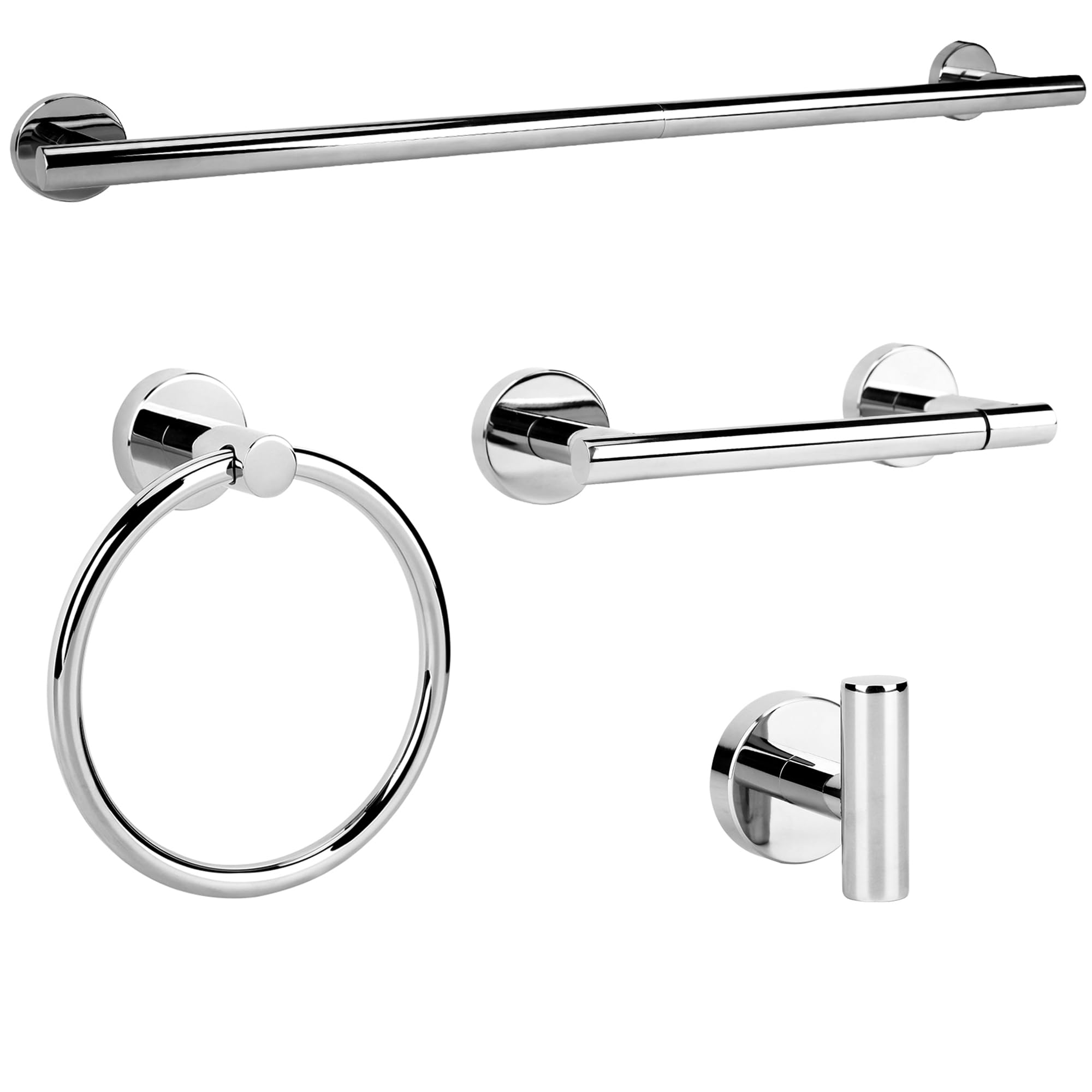 Ksden Polished Chrome Bathroom Hardware Accessories Set 4 Pieces,Towel Bar Set Stainless Steel Wall Mounted, Includes 24 in Towel Holder Set, Toilet