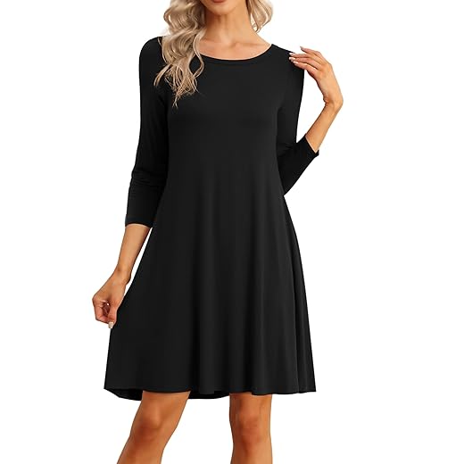 VIISHOW Women's Long Sleeve Casual Loose T-Shirt Dress Black L