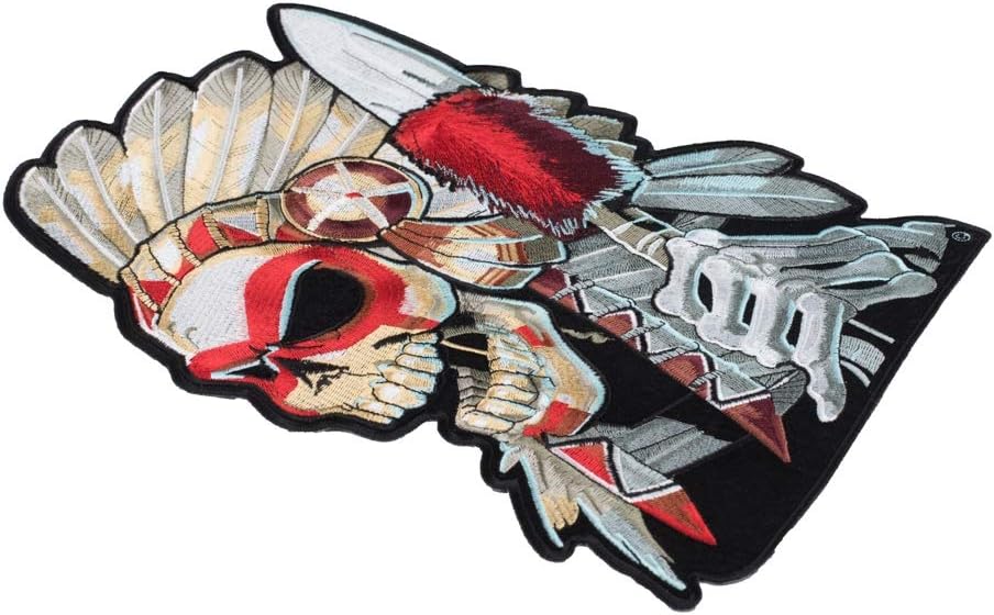 PatchStop Indian Chief Warrior Red Tan Iron On Patches for Clothing Jeans - 8.5x12.5in X-Large DIY Sew On Back Patch for Jackets Bags - Embroidered Decorative Native American Patches