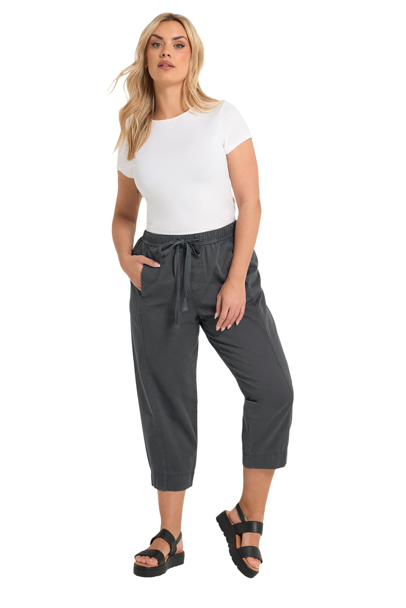 Yours Women's Twill Barrel Leg Trousers in Charcoal | Size: 22-24