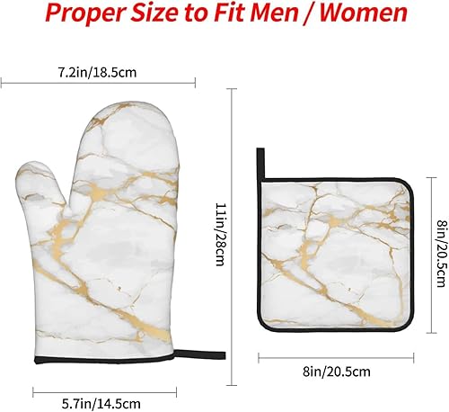 Miniatura 3 de Manoplas de horno y soportes para ollas, arte de mármol blanco y dorado, juego de 4 guantes de cocina resistentes al calor, antideslizantes