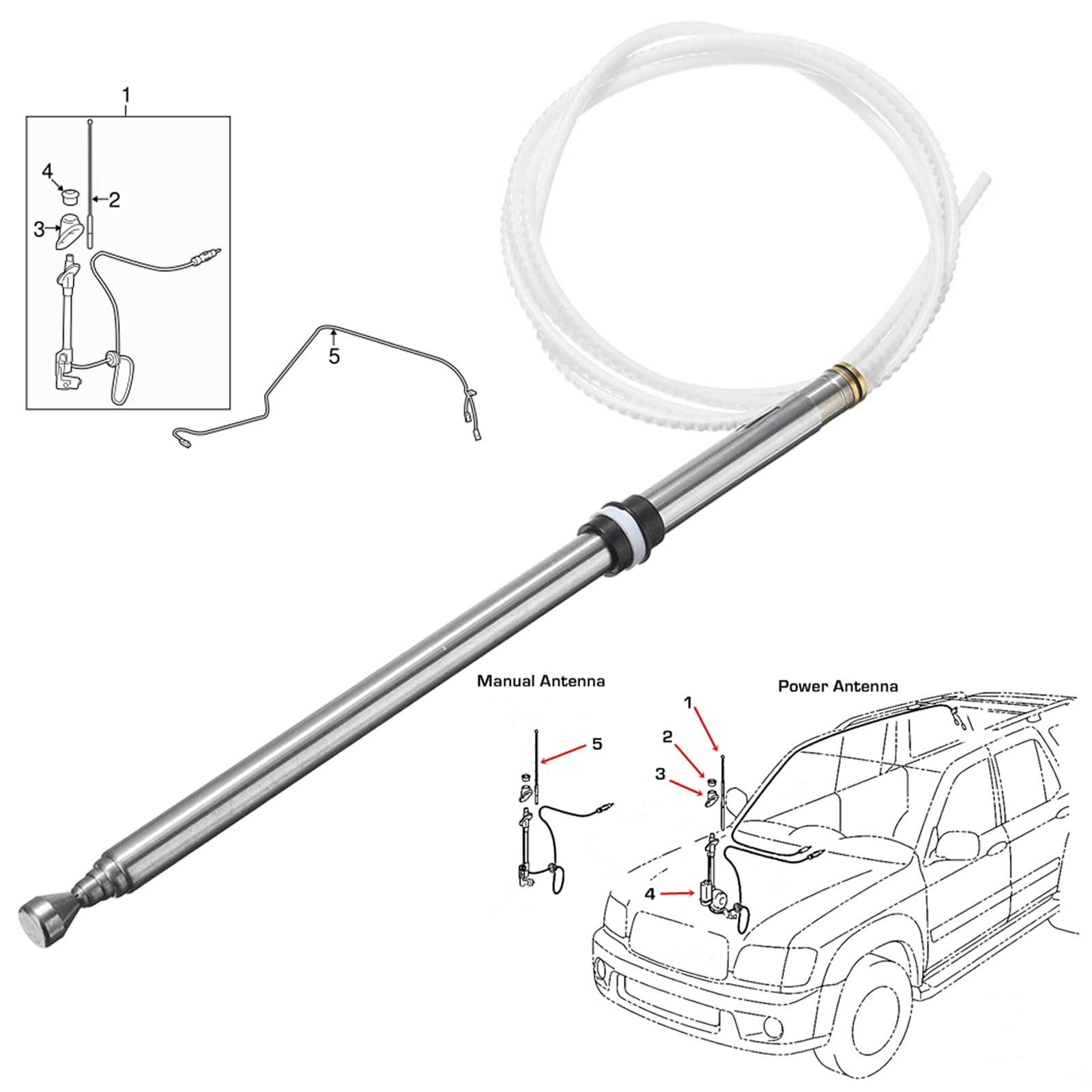 E-Vniko Power Car Antenna mast Compatible for Toyota Sequoia 2001-2007 Replace Radio Mast 86337-AF011
