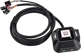 Tiiyee Botão de energia para PC, interruptor de caixa de computador de mesa, cabo de alimentação com início remoto, porta USB dupla, reinicialização, extensão de interruptor com cabo de áudio e entrada de microfone