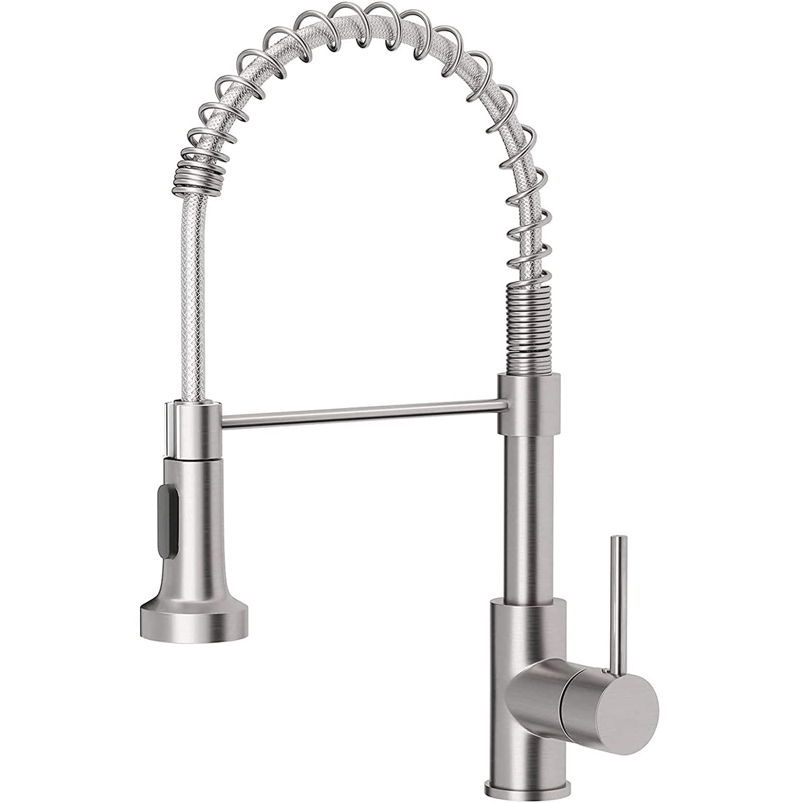 Lmysxaoz Brushed Kitchen Faucets, Solid Brass Single Handle Lever Pull Down Sprayer Spring Sink Faucet High-Arc Mixer Tap, Gold(Brushed)