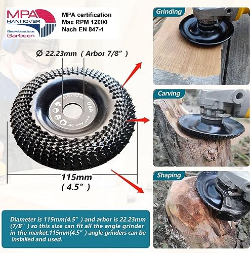 Oba Wood Carving Disc Set 3 Pcs 4-1/2" Wood Grinding Wheel Sets With 7/8" Arbor For Angle Grinder Grinding And Polishing #TOP1