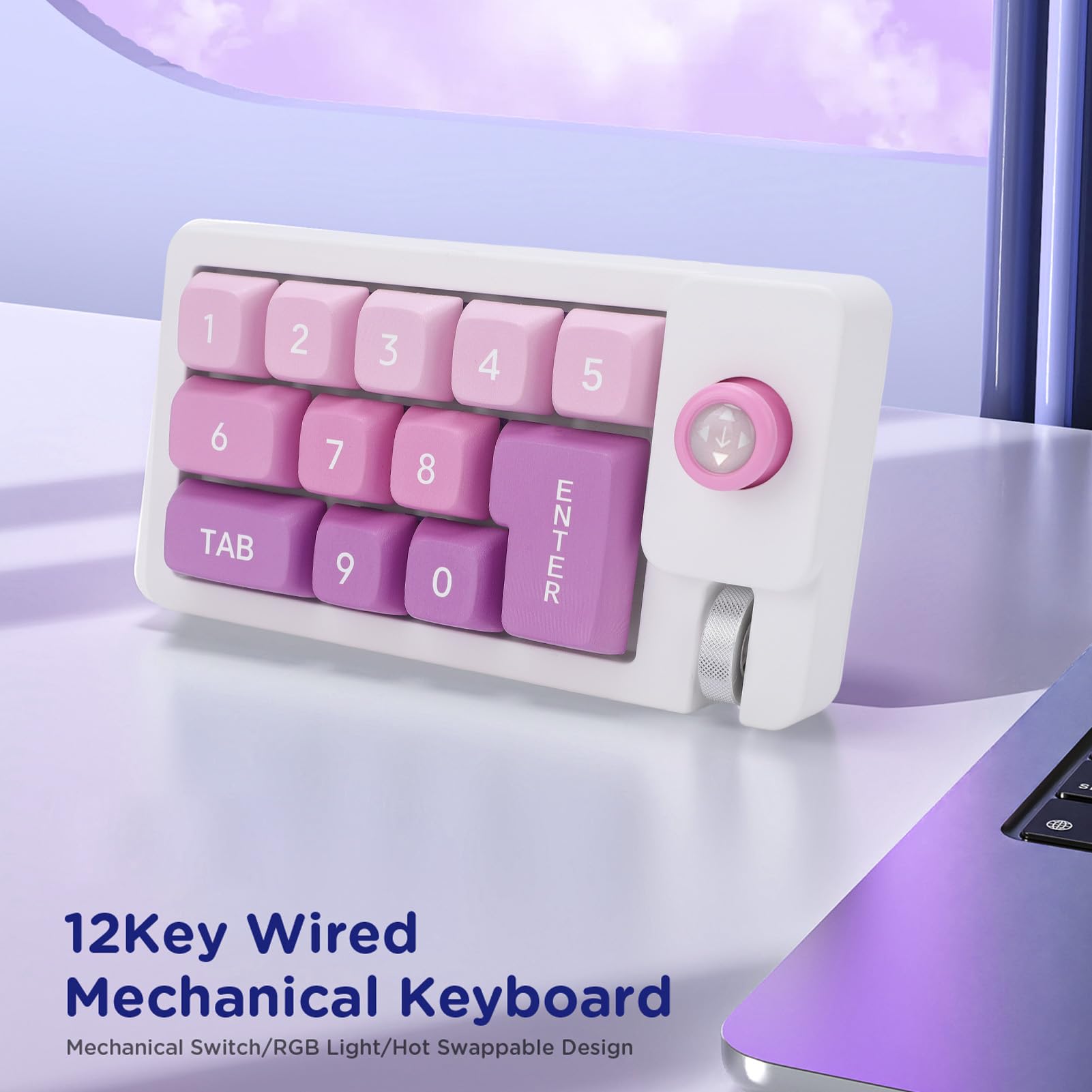 Pavé Numérique Mécanique, Clavier Macro Filaire USB 12 Touches échangeables à Chaud avec Rétroéclairage RVB, Joystick et Touches Programmables, pour Ordinateur Portable (Green)