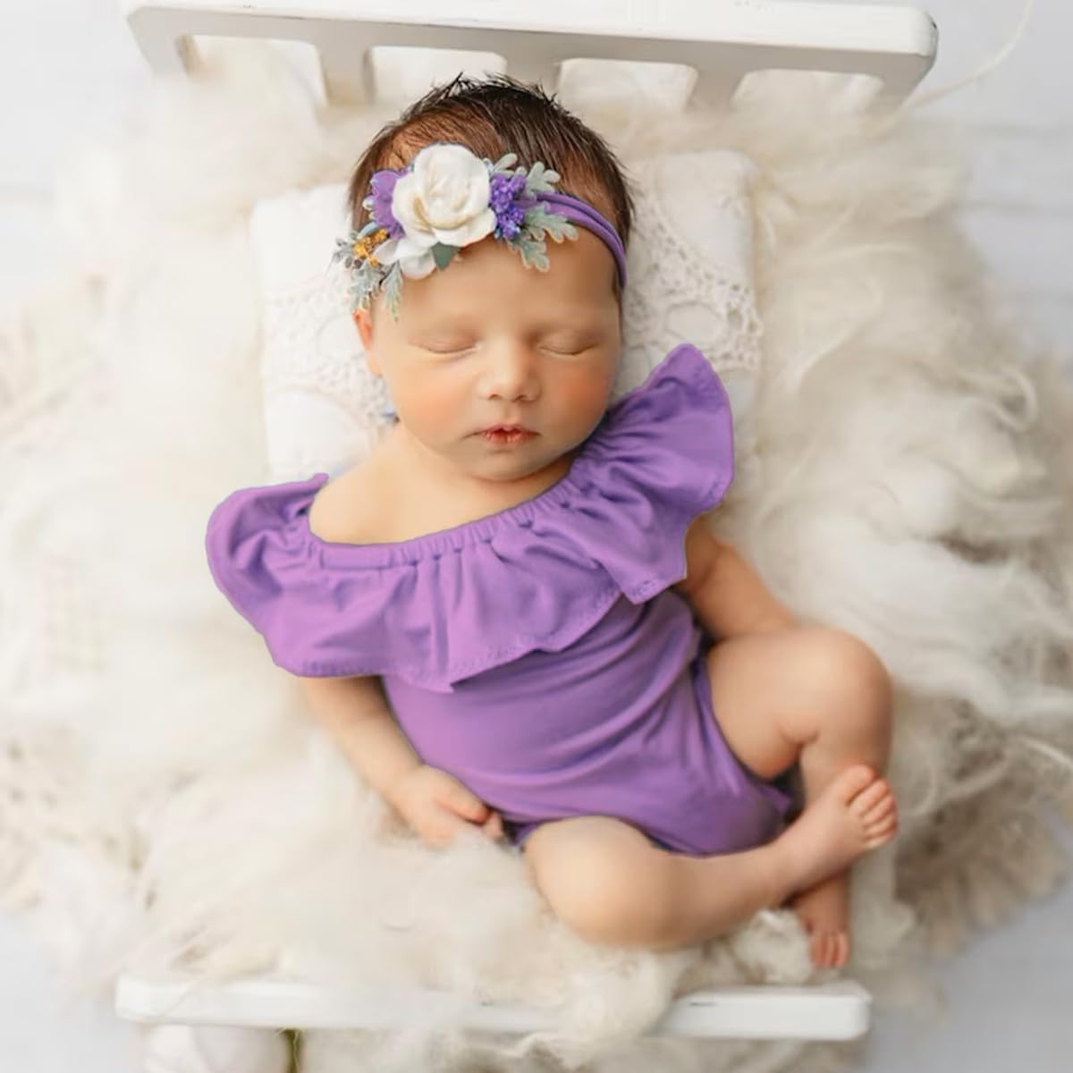 Vomdrok Newborn photography Props Outfits Girl Romper with Headress Newborn Baby Photo shoot Girls Photo Props Costume