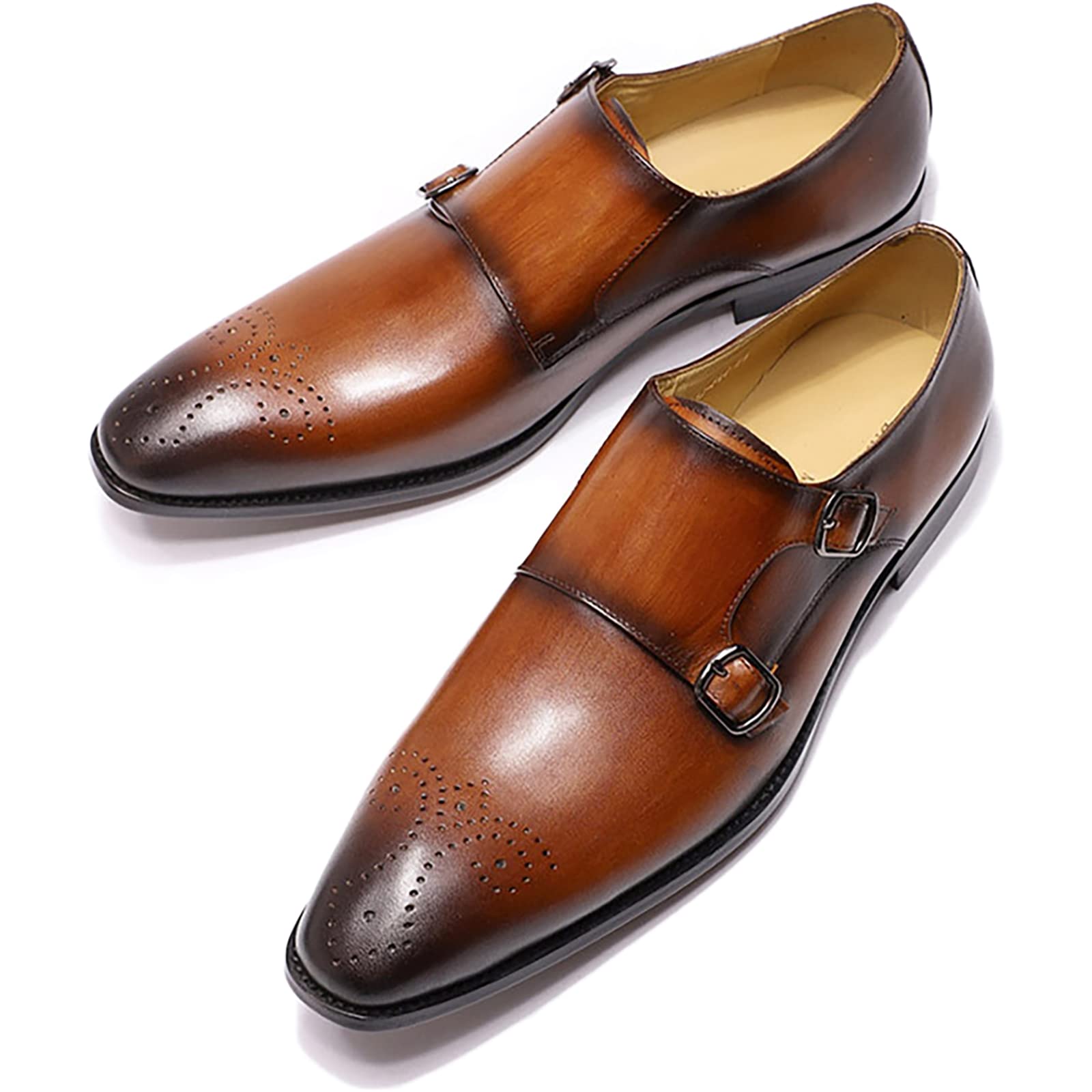 Zapatos Monk De Piel Autu00e9ntica Para Hombre Mocasines Retro