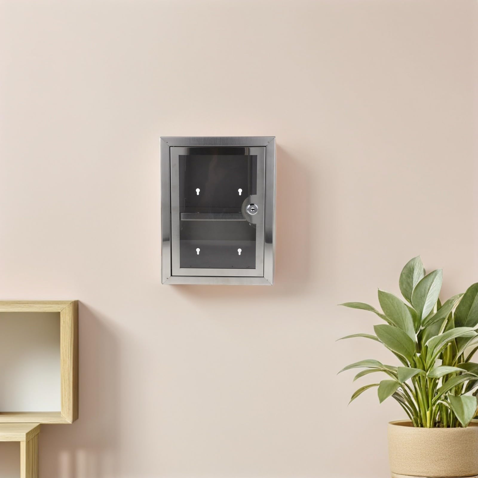 BETOOKY Edelstahl Haltebox mit Sicherheitsschloss und Wandbefestigung, 2 Ablagen für Medikamenten und Wertgegenstandaufbewahrung, ideal für Kinderzimmer und Praxisräume
