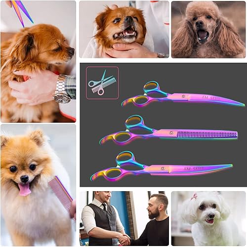 Miniatura 7 de LILYS PET Tijeras de titanio recubiertas de aseo profesional para mascotas para perros, tijeras de corte, curvas y adelgazantes (7.0 pulgadas,