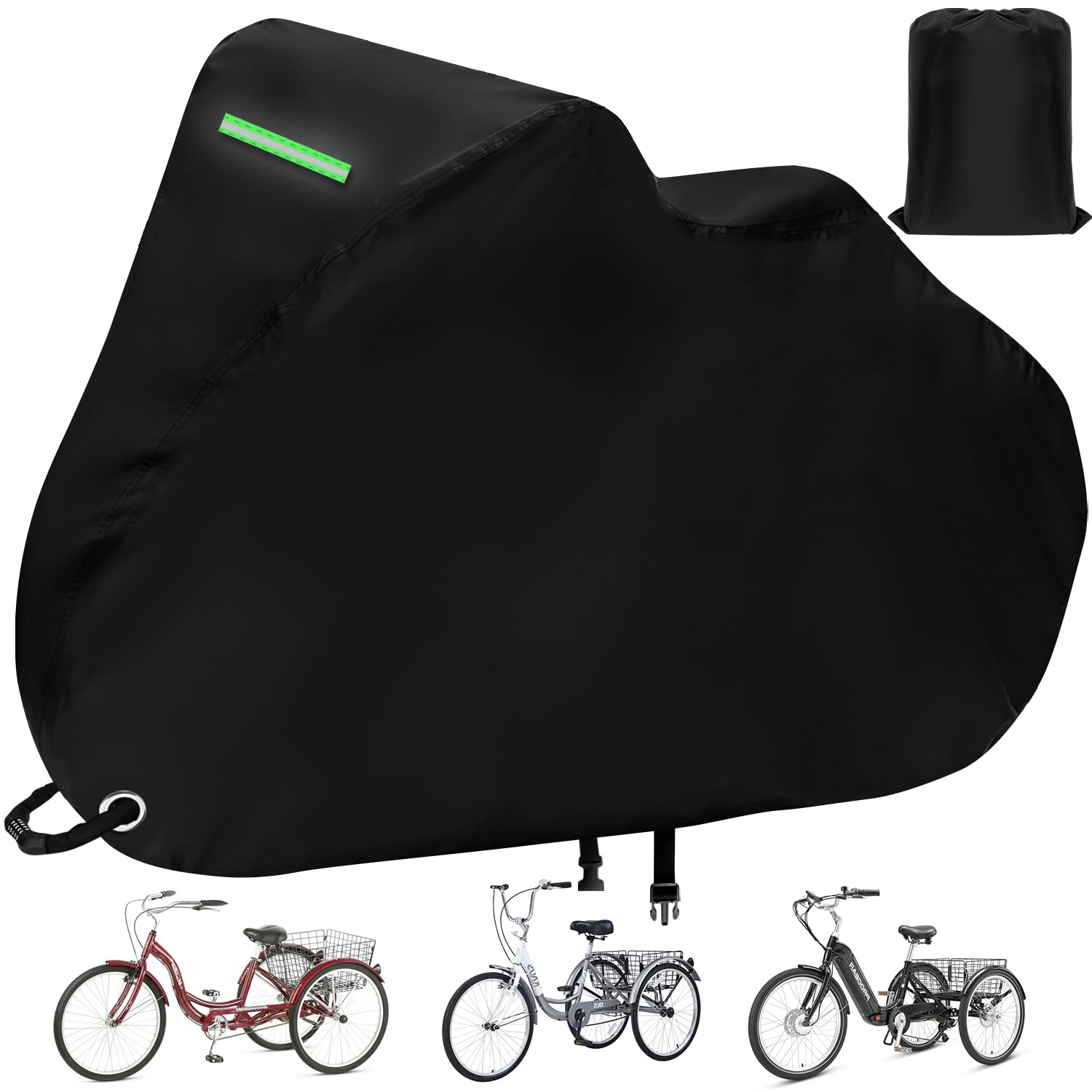 ClawsCover Adult Tricycle Cover Waterproof Outdoor,Trike Cover,Electric Tricycle Bicycle Storage Covers for Adult Bike,Durable Anti-UV 210D Polyester