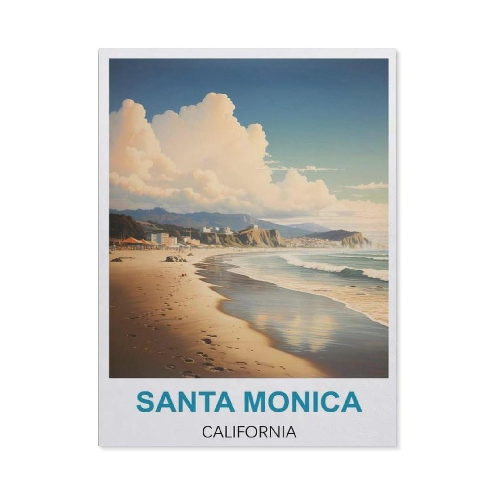 BEAYODKP 5D DIY Diamond Painting，Santa Monica California Vintage Travel Posters，Art Living Room Wall Decoration Gift（50 x 60 cm/19.68 x 23.62 inches）-CA33