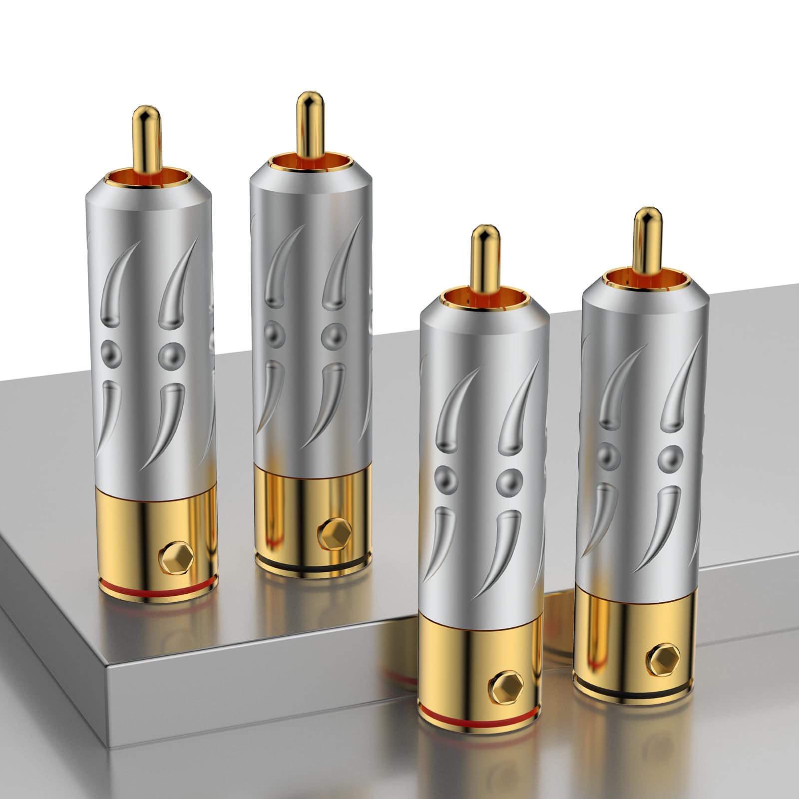 Viborg - Spina audio RCA in puro rame, connettori RCA in lega di alluminio, isolamento in teflon, connettori audio stereo RCA AV, confezione da 4 Gold Plated