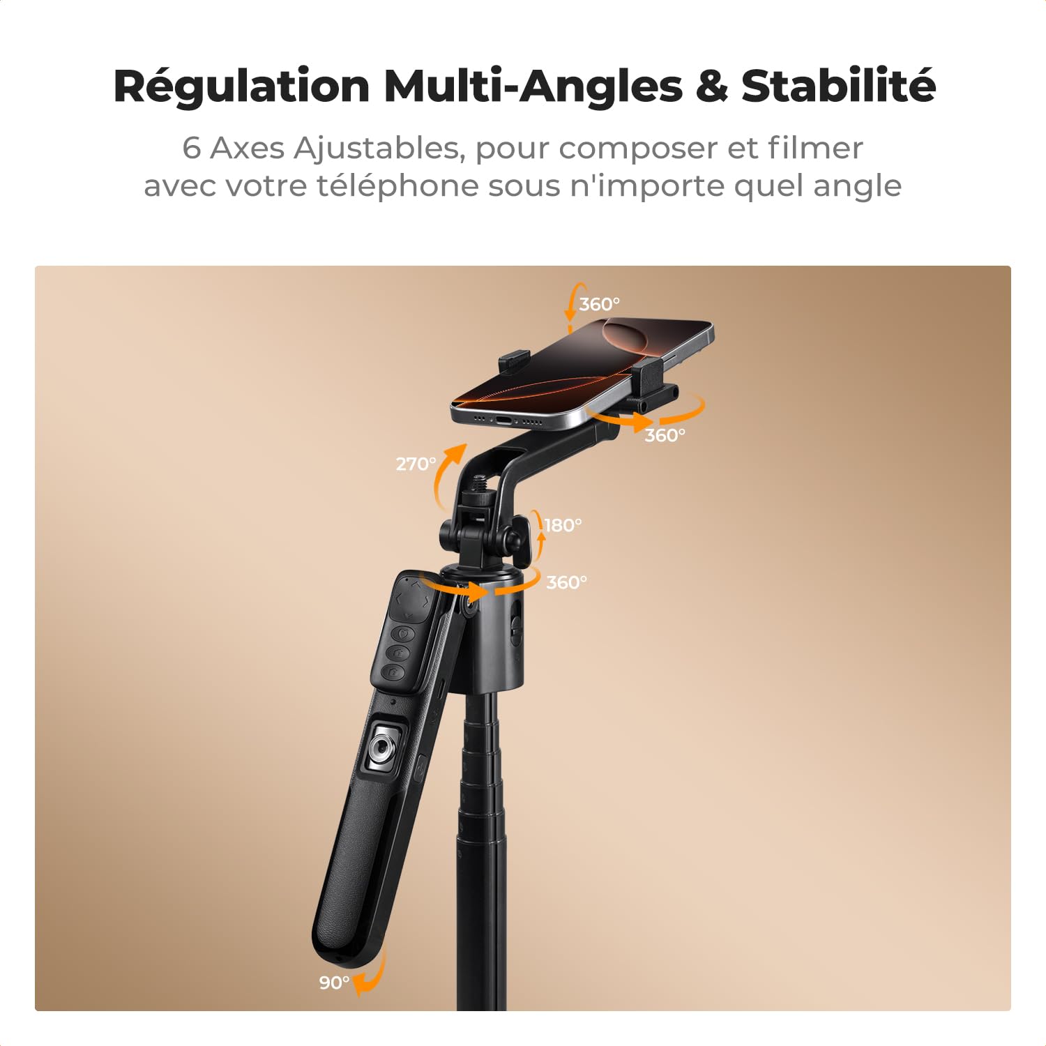 K&F CONCEPT Perche Selfie 180CM Trépied de Suivi AI 360°, Déploiement Automatique et Repliage Rapide, Contrôle par Gestes, Télécommande Bluetooth, 7 en 1 pour Vidéo/Vlog/Live