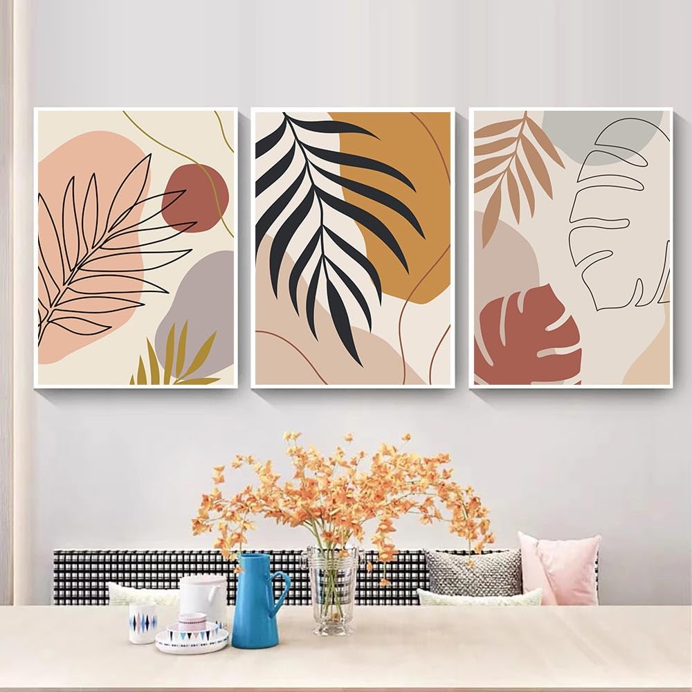 WBYZAC Art Prints-Abstract Lines Wall Posters Color Block Art Prints Plant Leaves Canvas Painting Nordic Wall Pictures Poster Kitchen Home Decor-50 * 70cm*3PCS (No Frame)