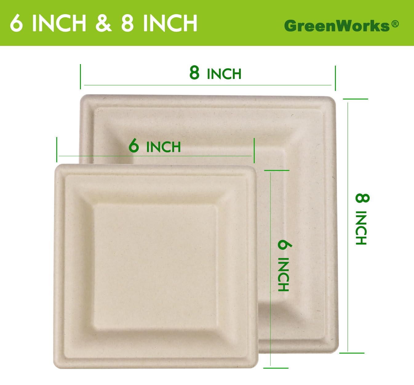 GreenWorks Piatti di carta usa e getta da 15,2 cm e 20,3 cm (50 pezzi ciascuno), 100 piatti di carta usa e getta in bagassa e fibra di bambù
