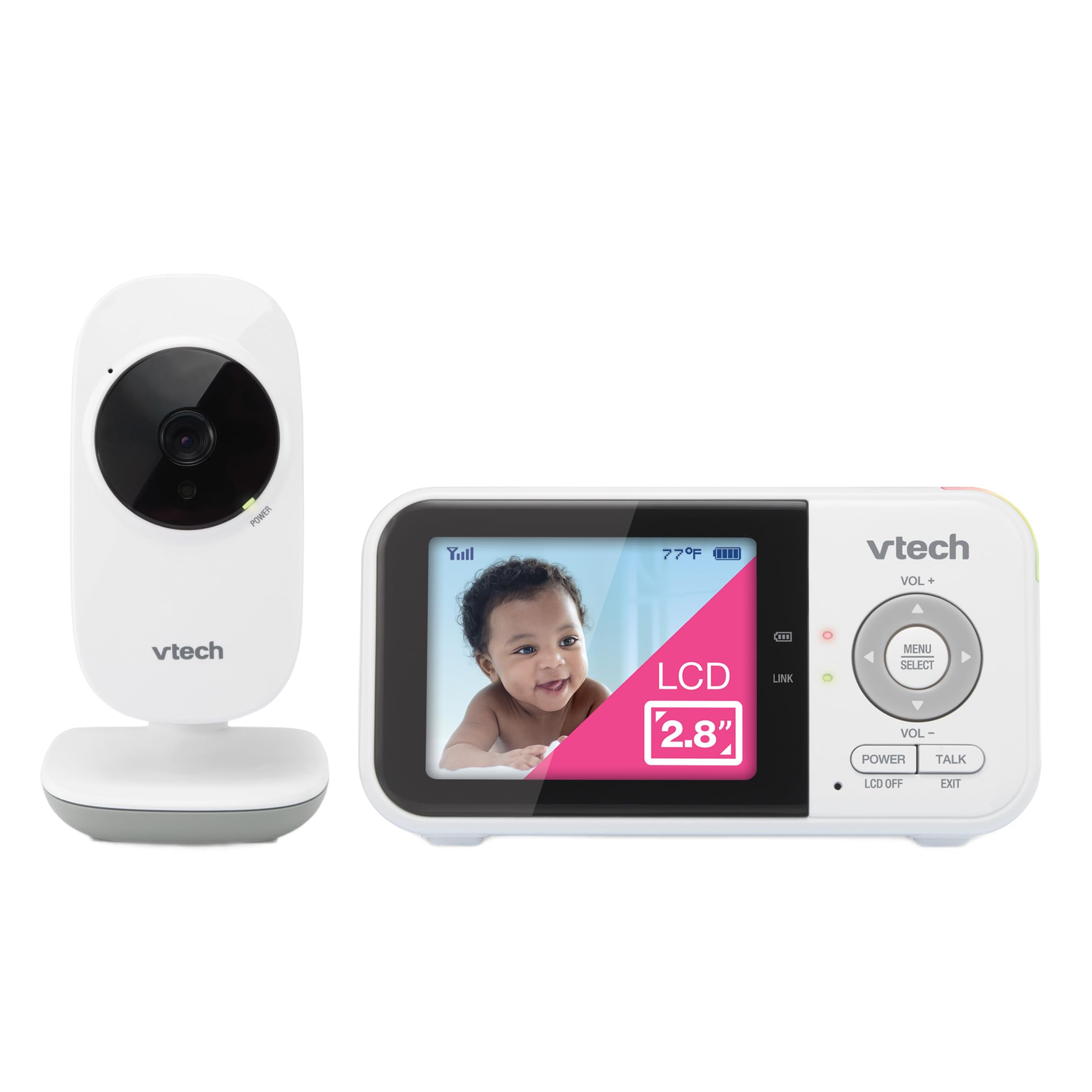 VTech VM819 Baby Monitor with Camera and Audio, 2.8” Screen Portable Baby Camera, Night Vision, 2-Way Audio, Temperature Sensor and Lullabies, Secure Transmission No WiFi, Ideal for Baby/Elderly/Pet