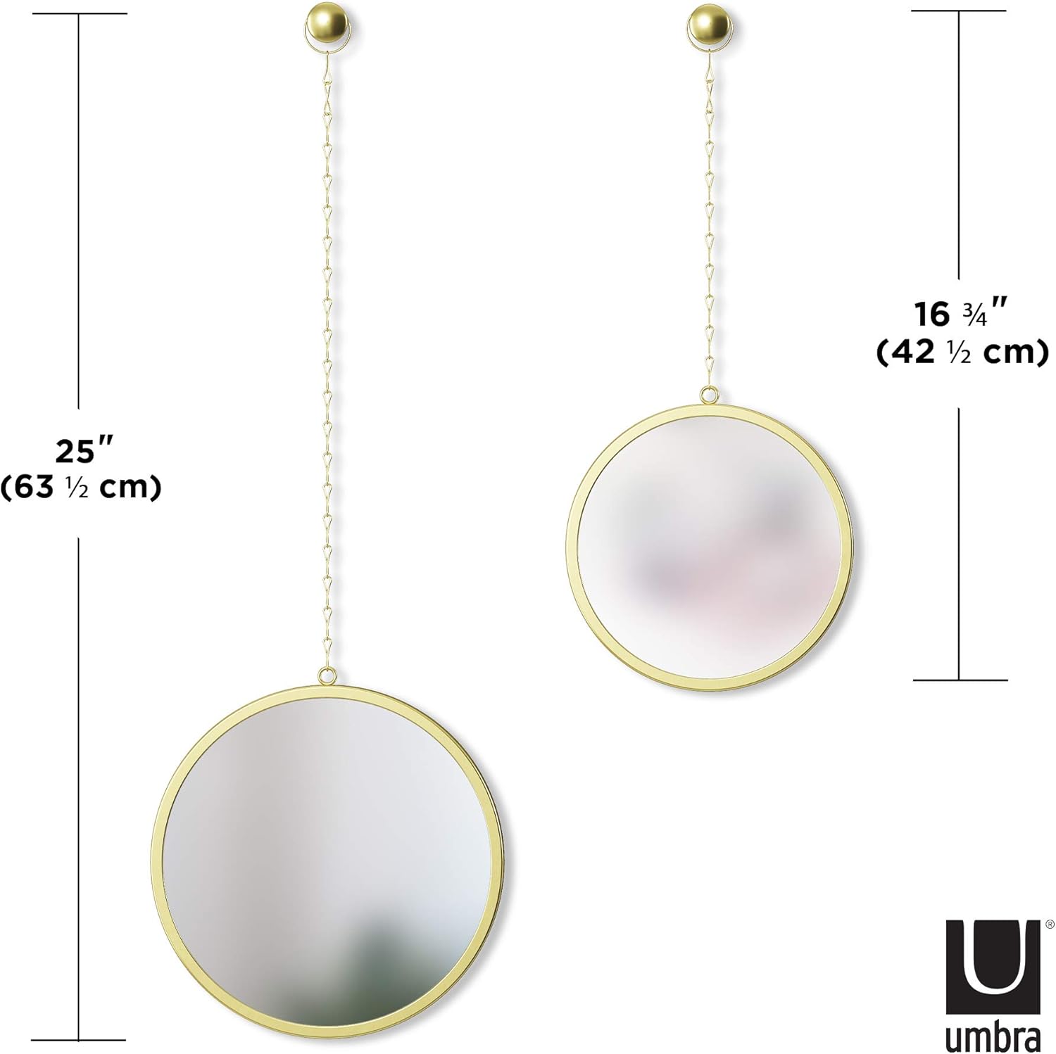 Set of 3 Round Brass Hanging Wall Mirrors