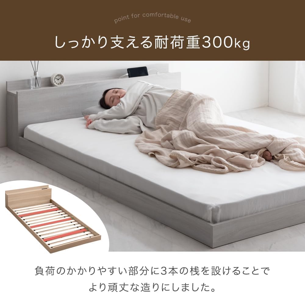 Amazon｜ベッド フレームのみ セミダブル 宮棚付 ローベッド USB・2口
