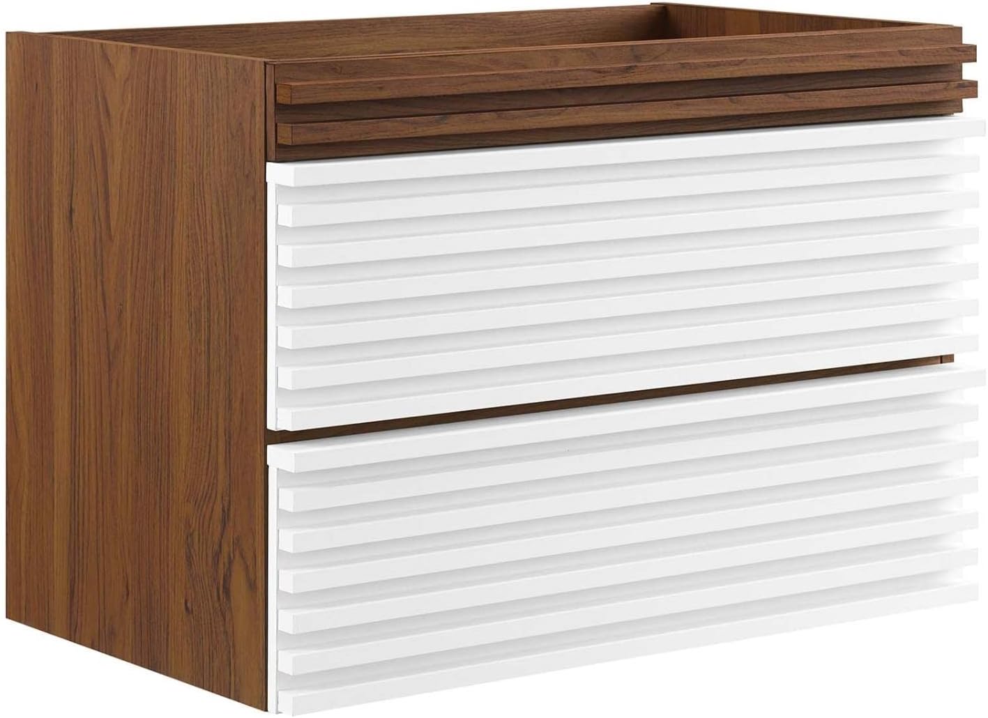 Modway Render 29" MDF Wood Wall-Mount Bathroom Vanity Cabinet in White/Walnut